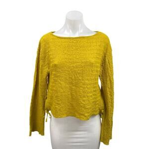 NEW Zara Women's Yellow Textured Boat Neck Long Sleeve Boxy Blouse Top Size S